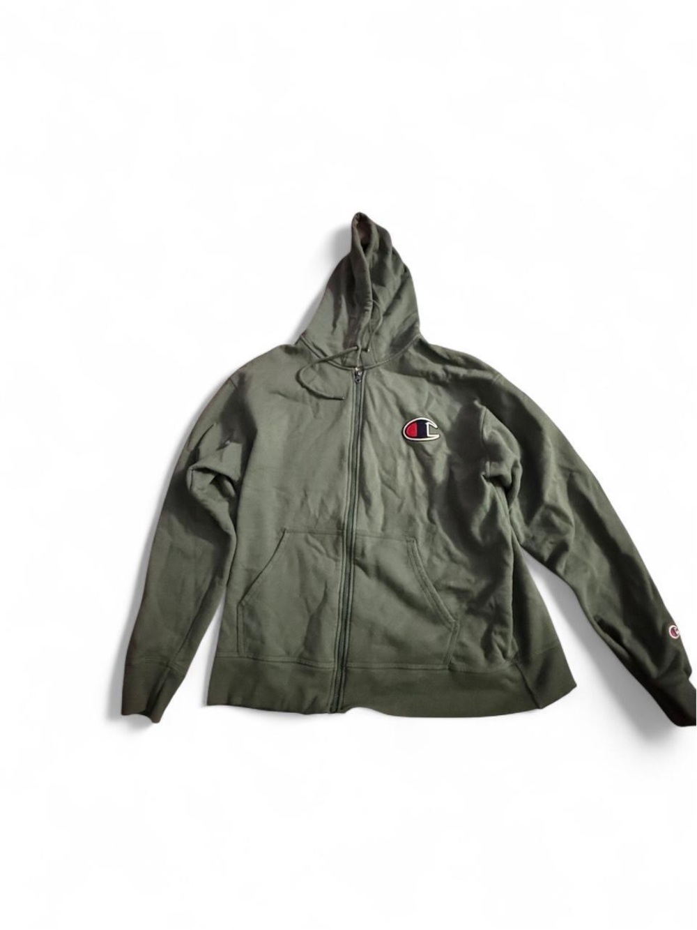 Champion Olive Green Full-Zip Hoodie Jacket with Logo